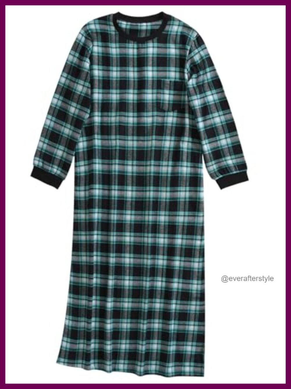 Long Sleeve Flannel Nightgown Pullover Pockets Ankle Length Sleepwear